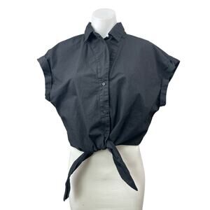 Banana Republic Women's Black Drop Shoulder Tie Button Up Crop Shirt Top Size L